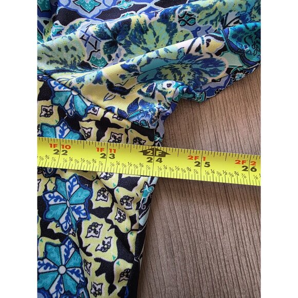 Susan Graver Womens 1XL Blue Floral & Geometric Top Liquid Knit - Picture 6 of 6